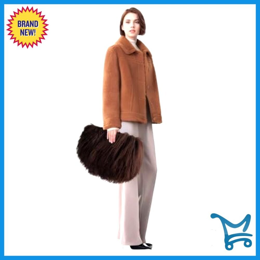 Real Lamb Fur Tote Bag with Genuine Leather Handles, Large Capacity - Picture 6 of 7